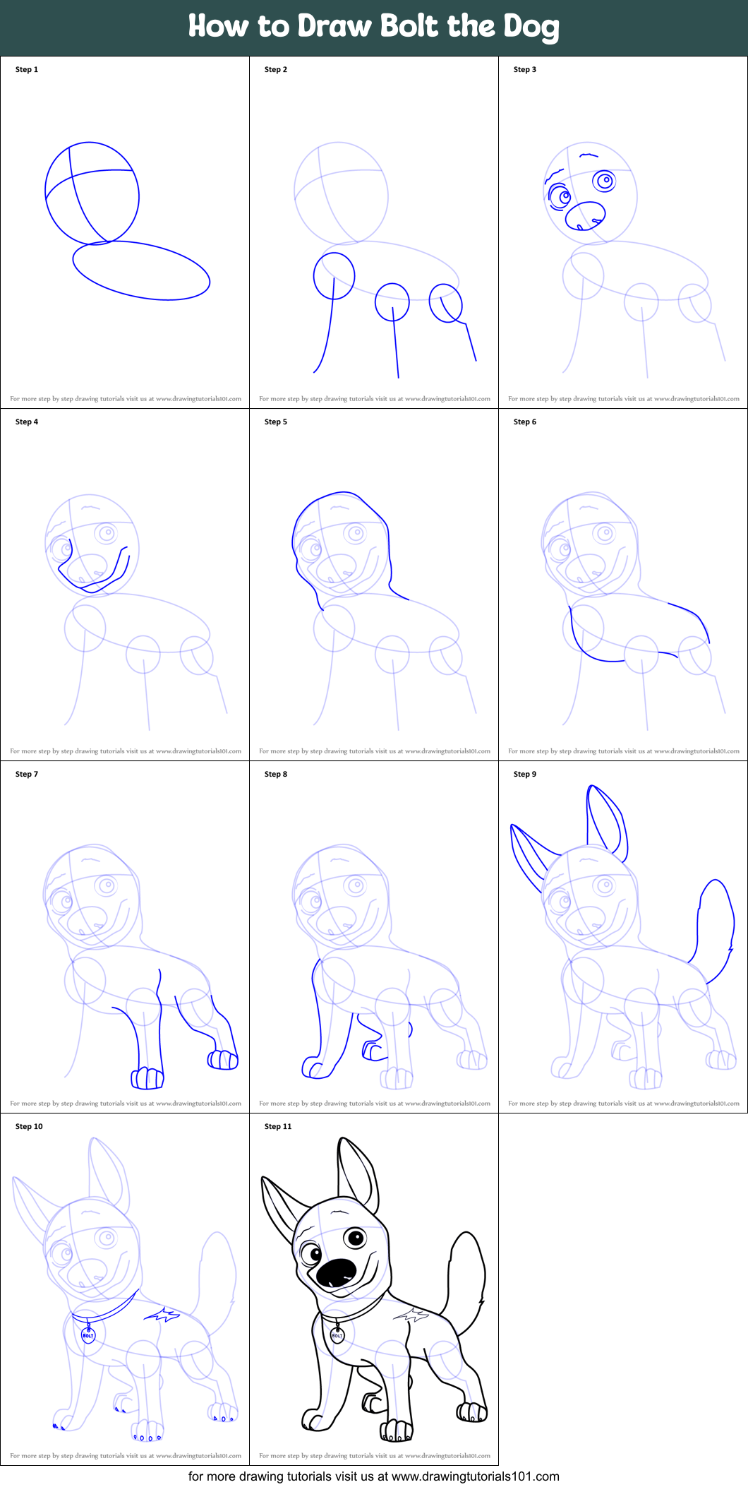How to Draw Bolt the Dog Printable Step by Step