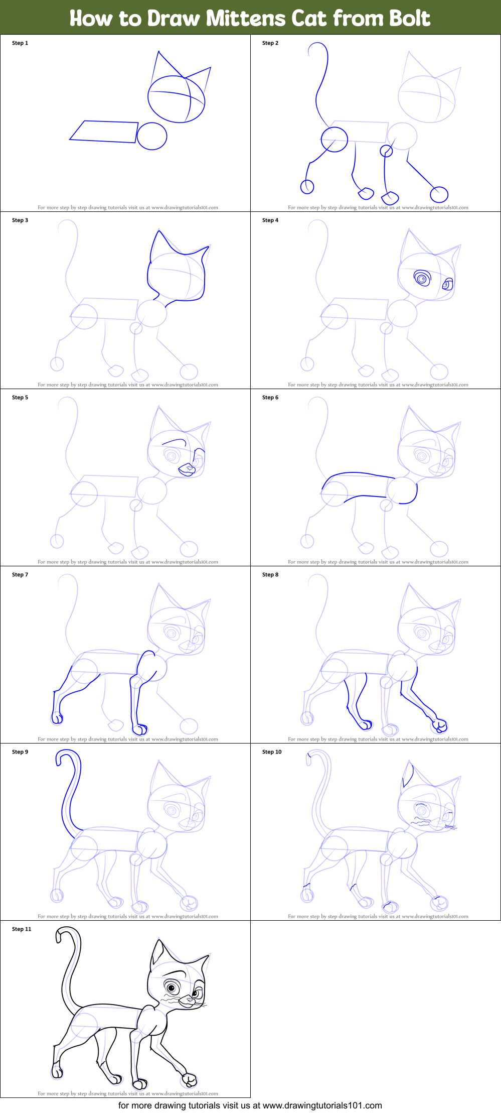 How to Draw Mittens Cat from Bolt Printable Step by Step