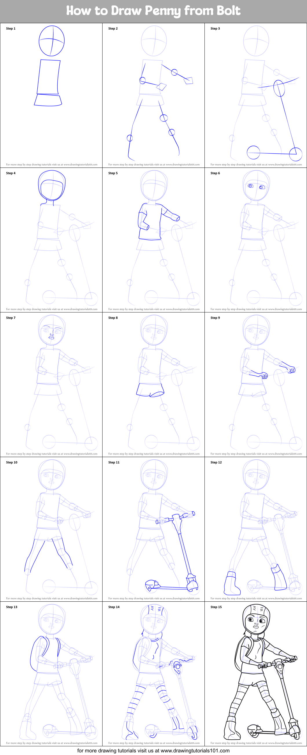 How to Draw Penny from Bolt Printable Step by Step