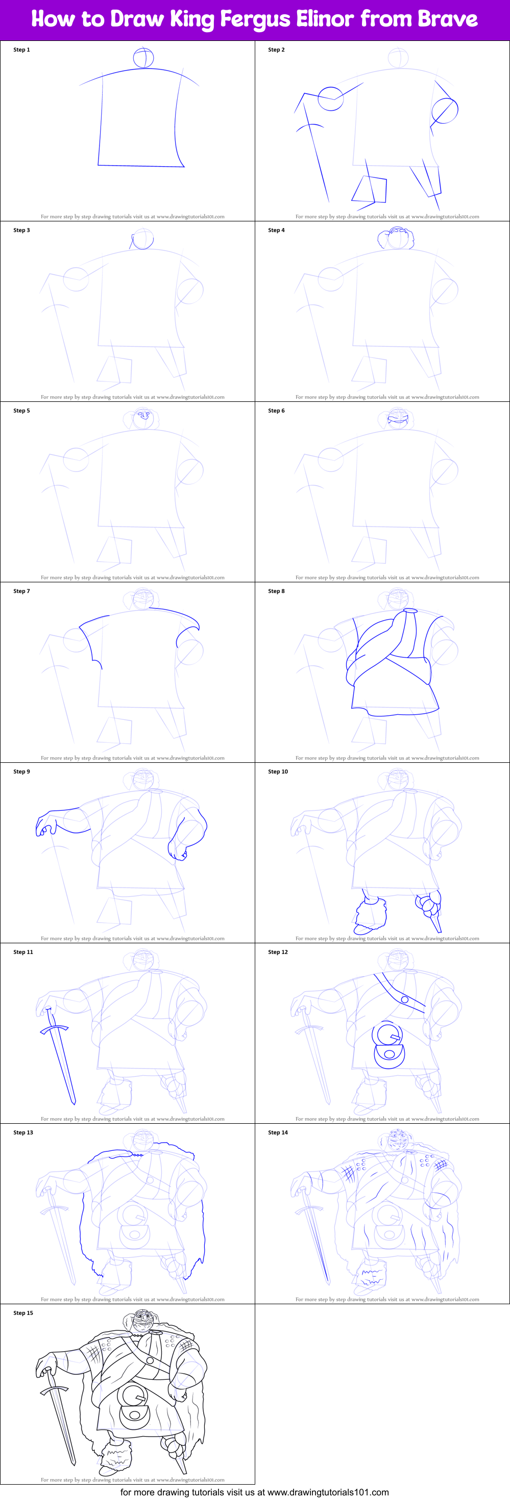 How to Draw King Fergus Elinor from Brave Printable Step by Step