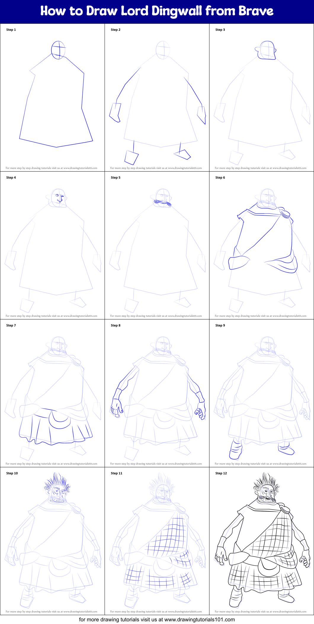 How to Draw Lord Dingwall from Brave Printable Step by Step
