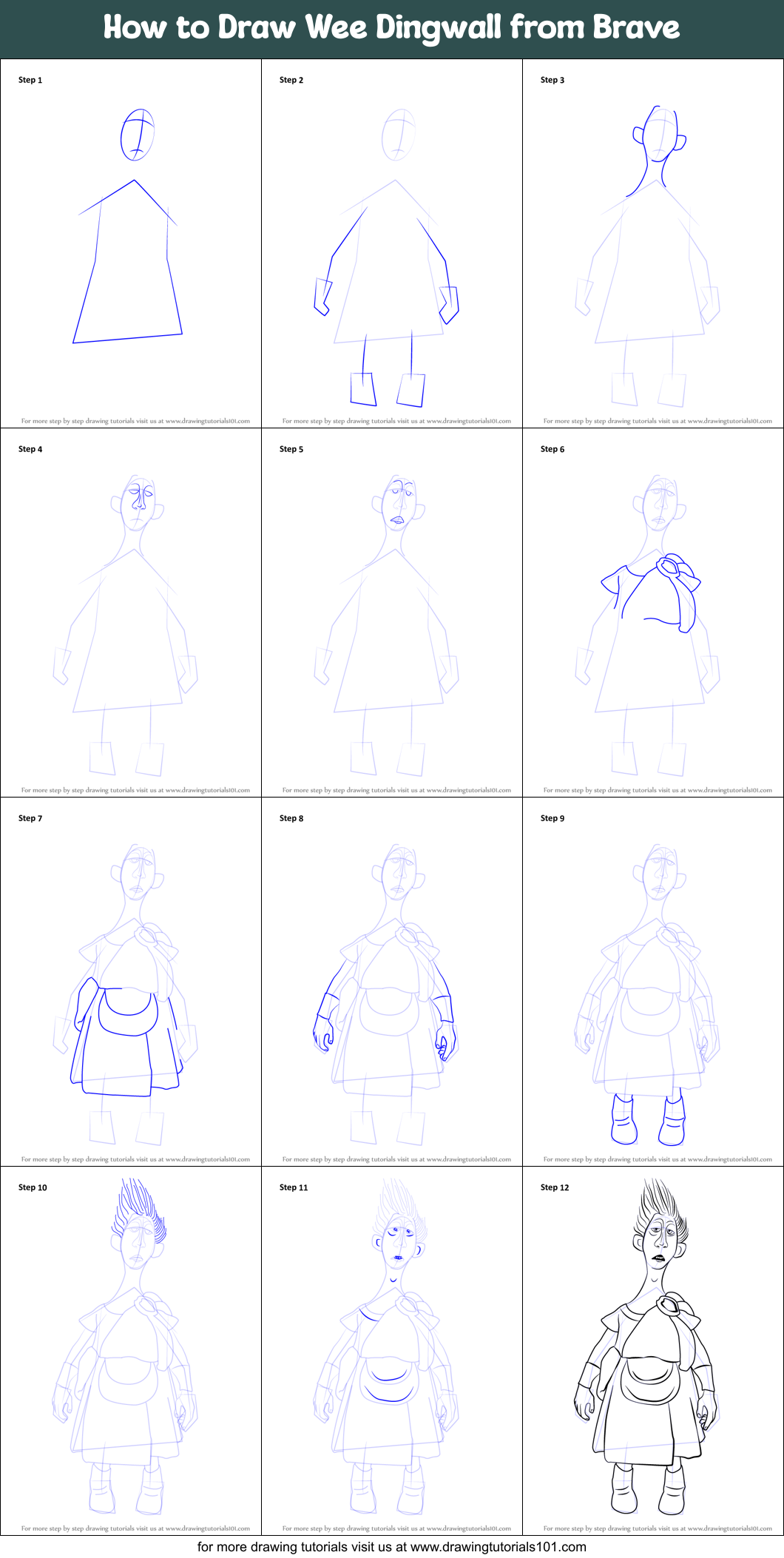 How to Draw Wee Dingwall from Brave Printable Step by Step