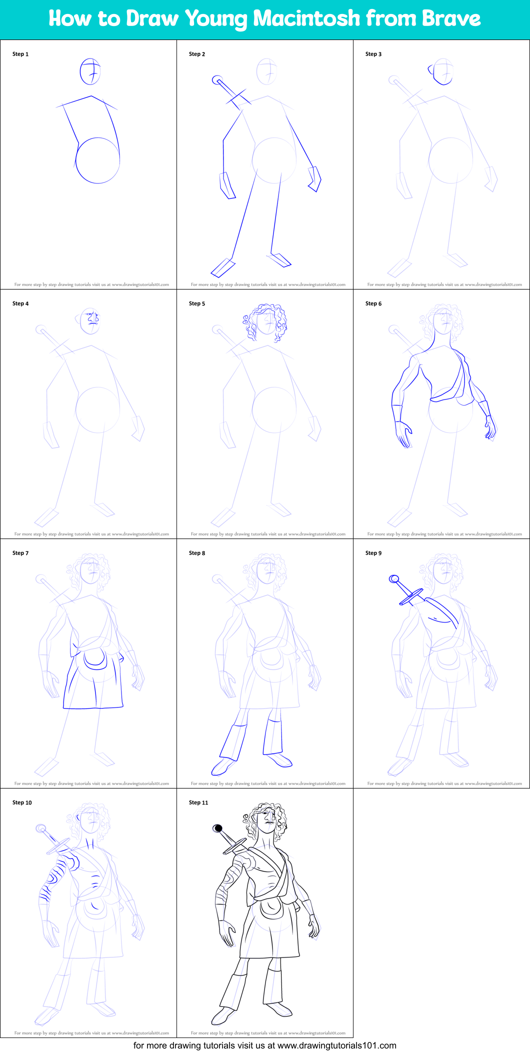 How to Draw Young Macintosh from Brave Printable Step by Step