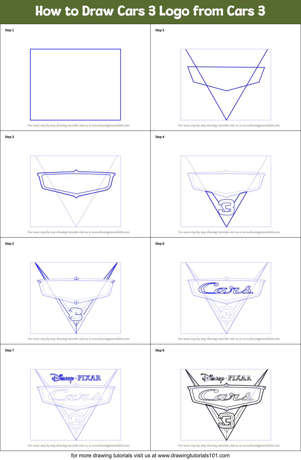 How to Draw Cars 3 Logo from Cars 3 Printable Step by Step