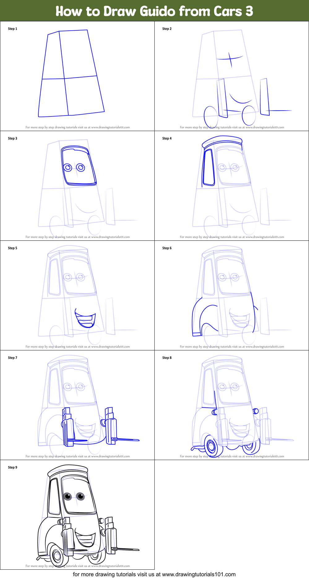 How to Draw Guido from Cars 3 Printable Step by Step