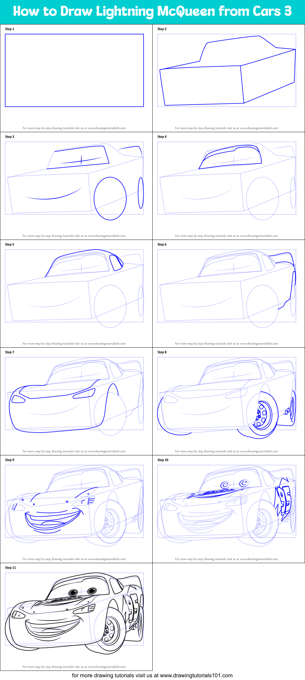 How to Draw Lightning McQueen from Disney Cars Movie Lesson | How to Draw  Step by Step Drawing Tutorials