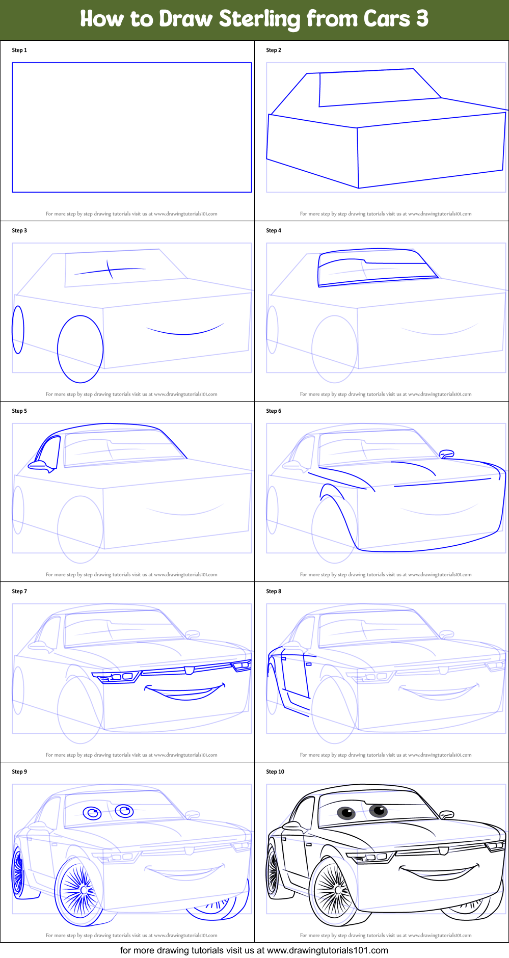 How to Draw Sterling from Cars 3 Printable Step by Step