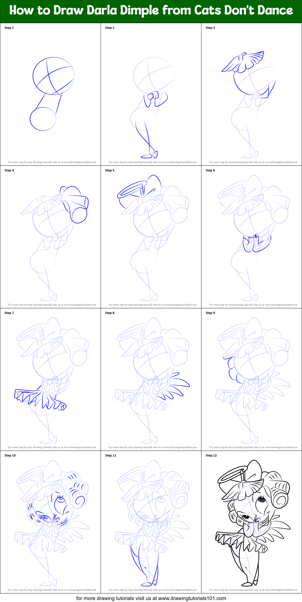 How to Draw Darla Dimple from Cats Don't Dance Printable Step by Step