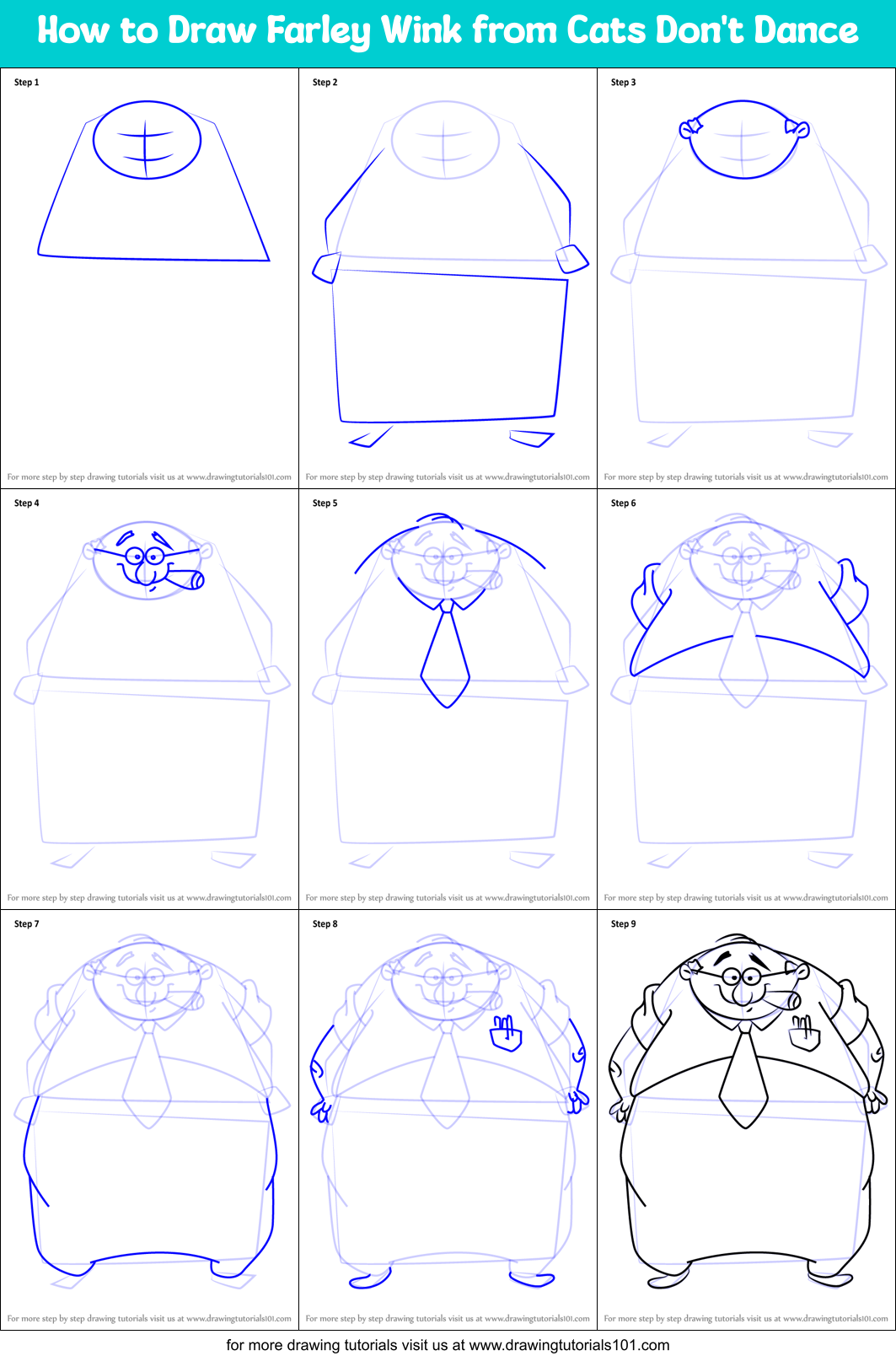 How to Draw Farley Wink from Cats Don't Dance Printable Step by Step