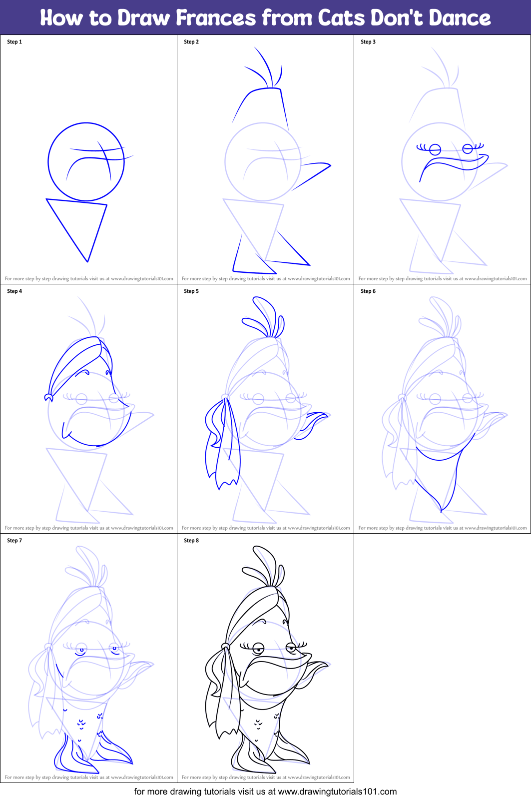 How to Draw Frances from Cats Don't Dance Printable Step by Step