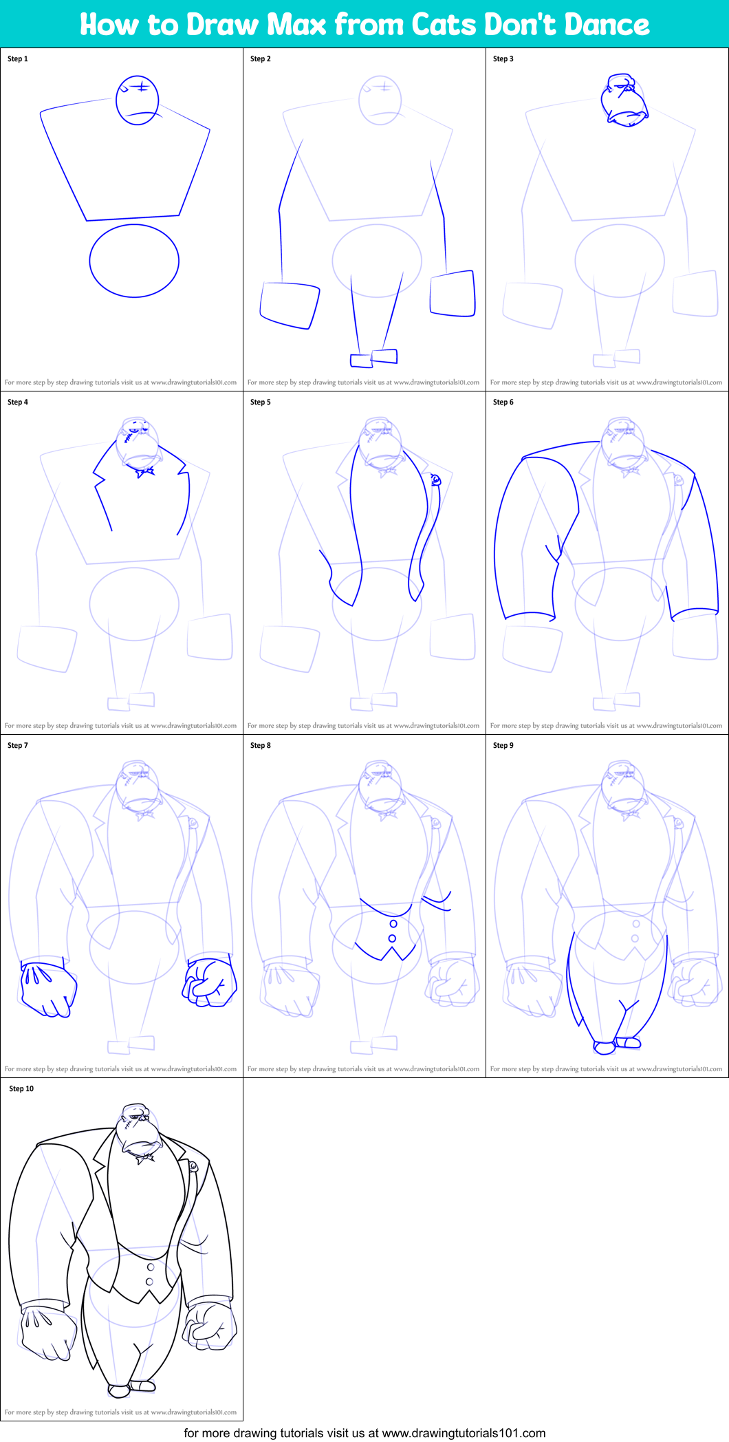 How to Draw Max from Cats Don't Dance Printable Step by Step