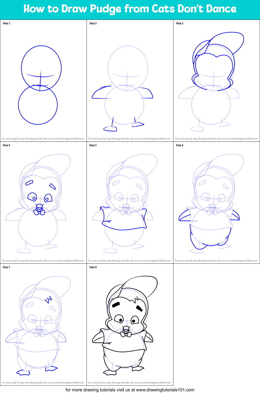 How to Draw Pudge from Cats Don't Dance Printable Step by Step