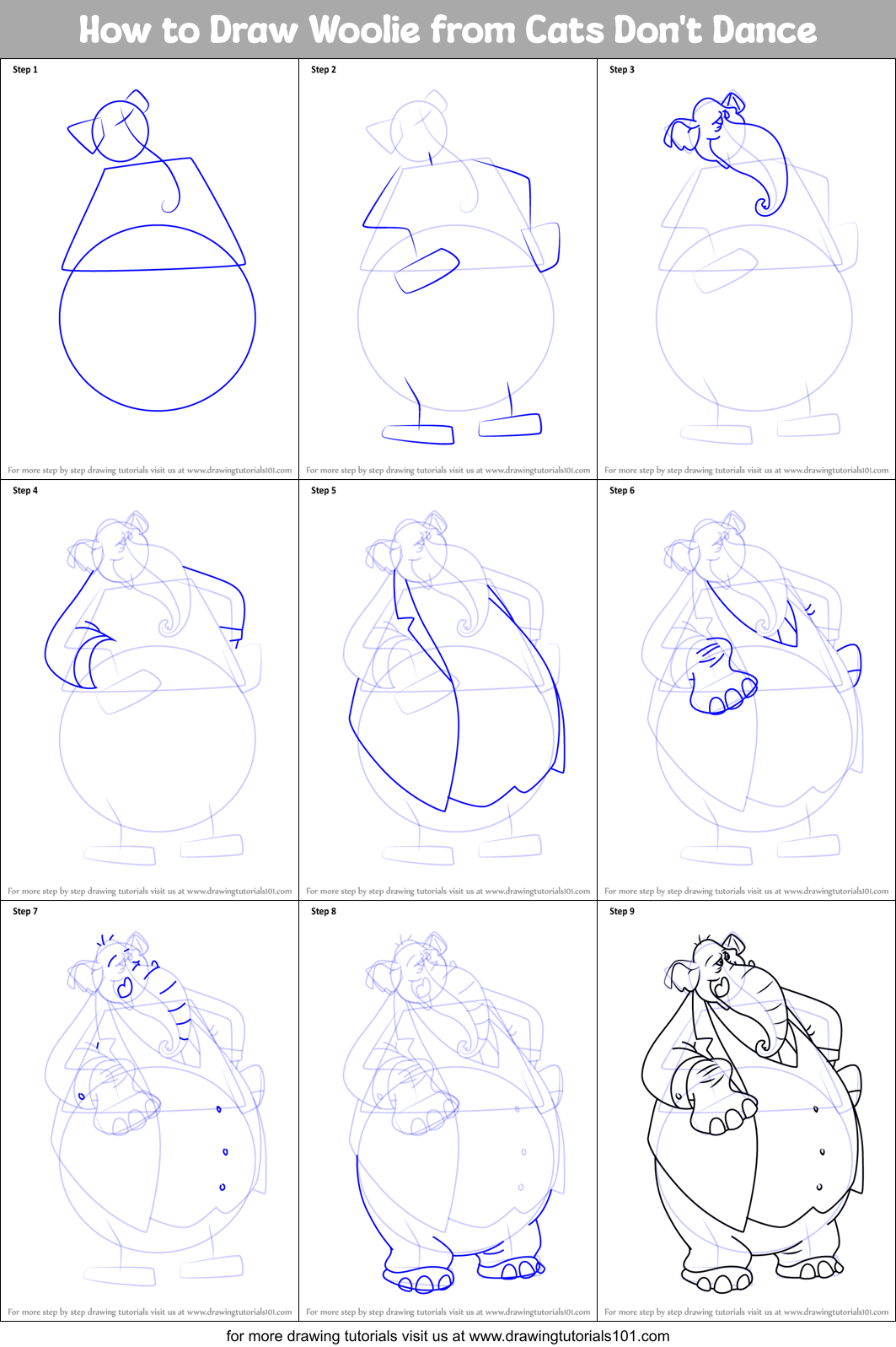 How to Draw Woolie from Cats Don't Dance Printable Step by Step