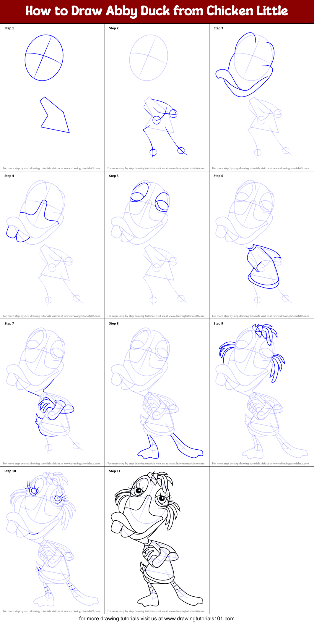 How to Draw Abby Duck from Chicken Little Printable Step by Step