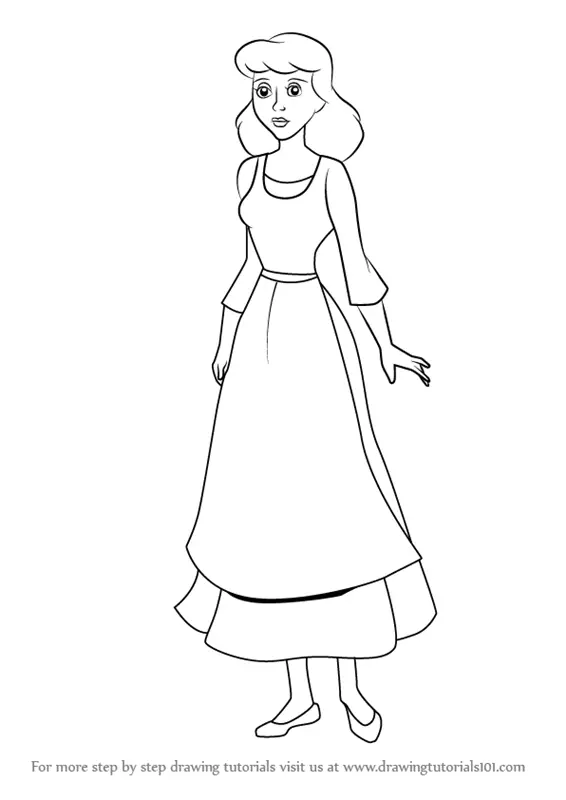 Step by Step How to Draw Peasant Cinderella : DrawingTutorials101.com