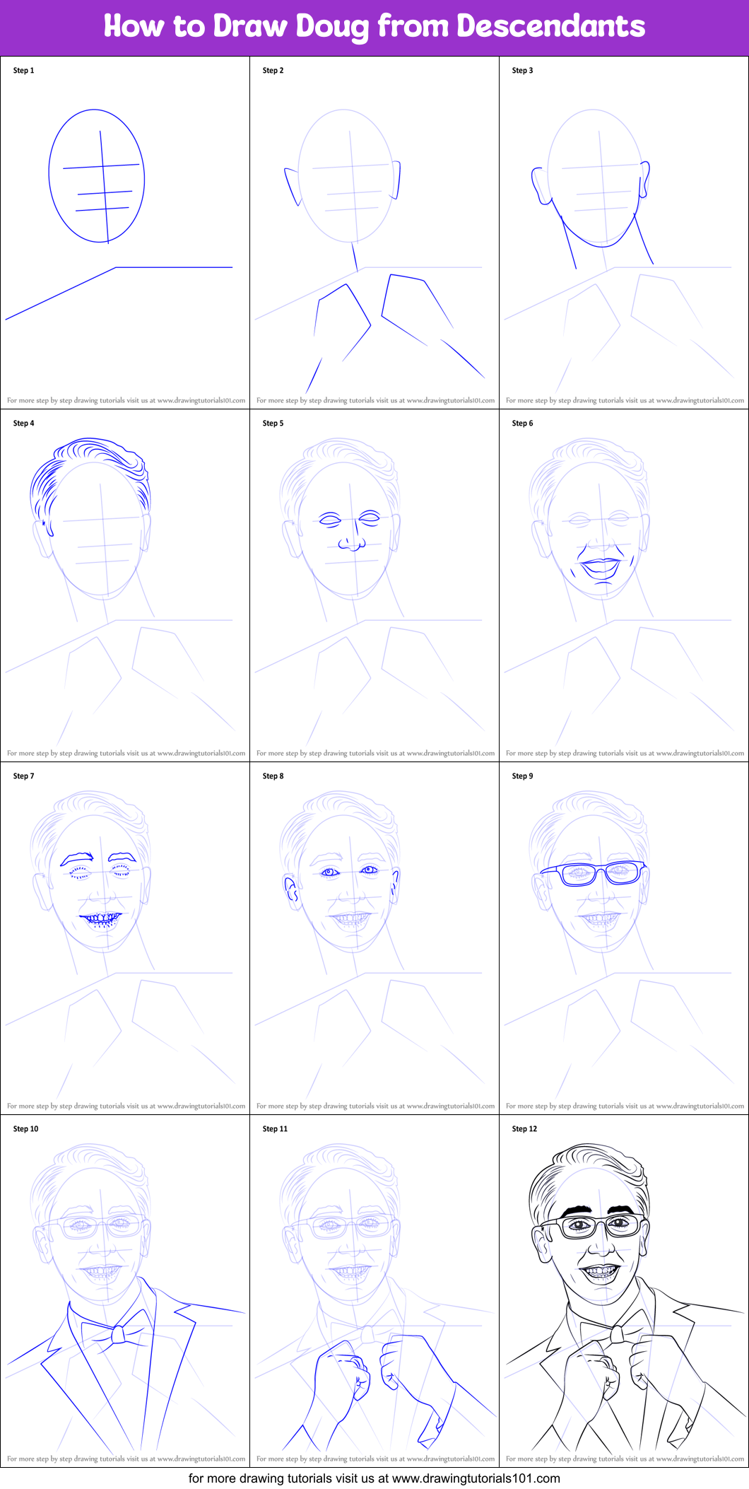 How to Draw Doug from Descendants Printable Step by Step