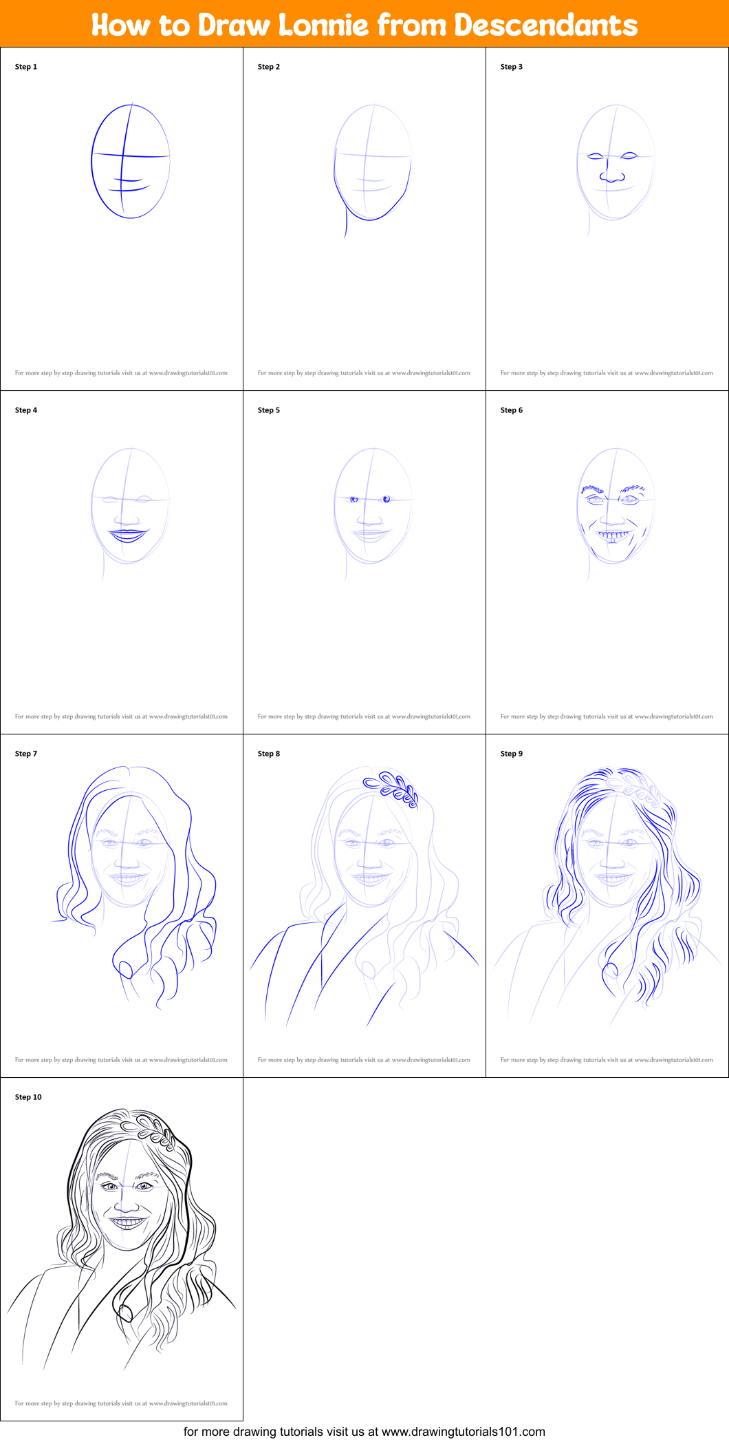 How to Draw Lonnie from Descendants Printable Step by Step