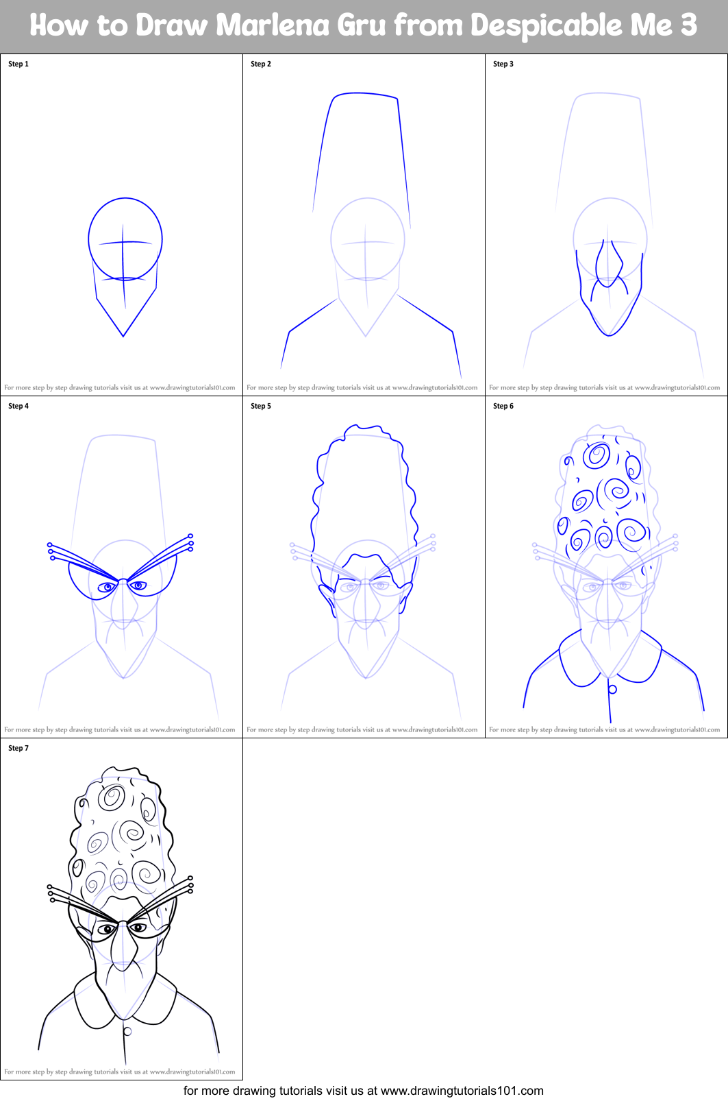 How to Draw Marlena Gru from Despicable Me 3 Printable Step by Step