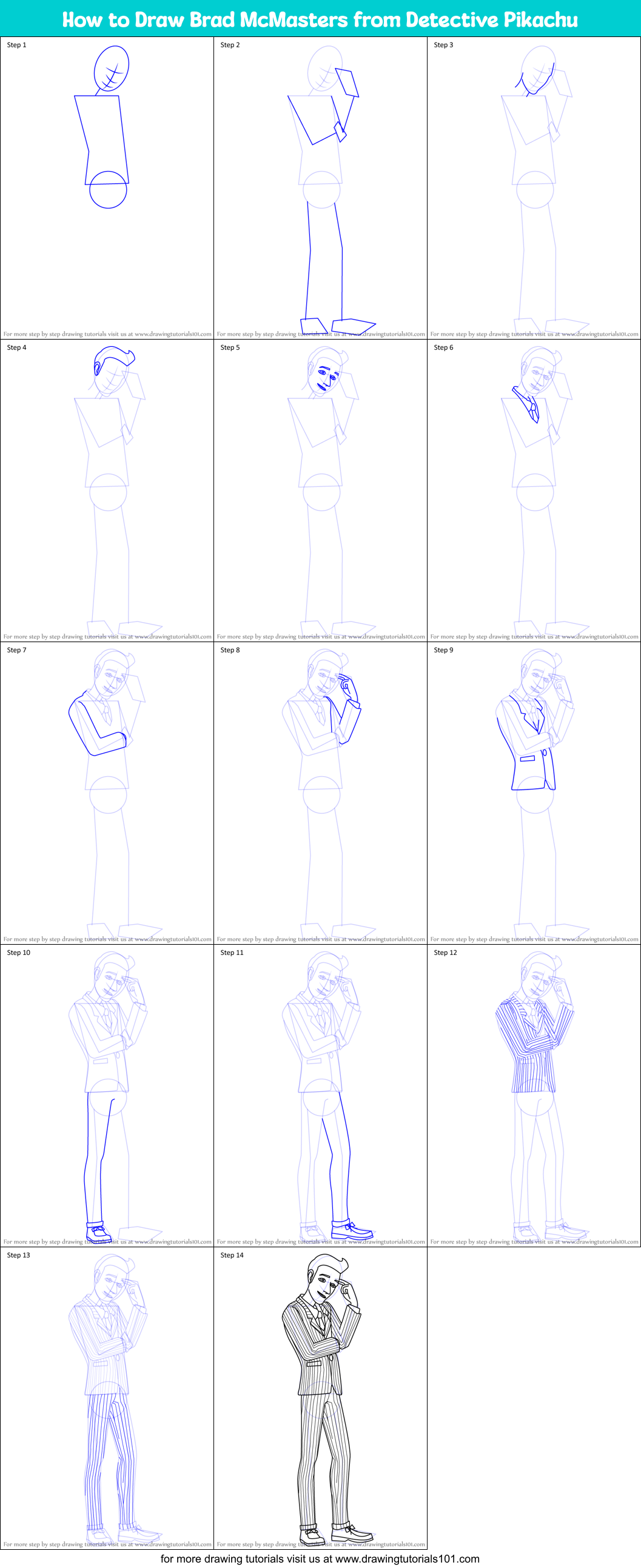 How to Draw Brad McMasters from Detective Pikachu Printable Step by Step
