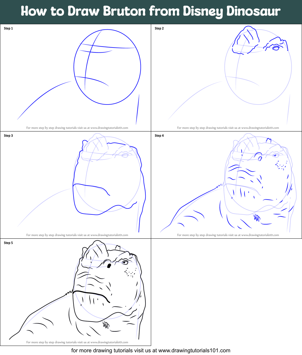 How to Draw Bruton from Disney Dinosaur Printable Step by Step