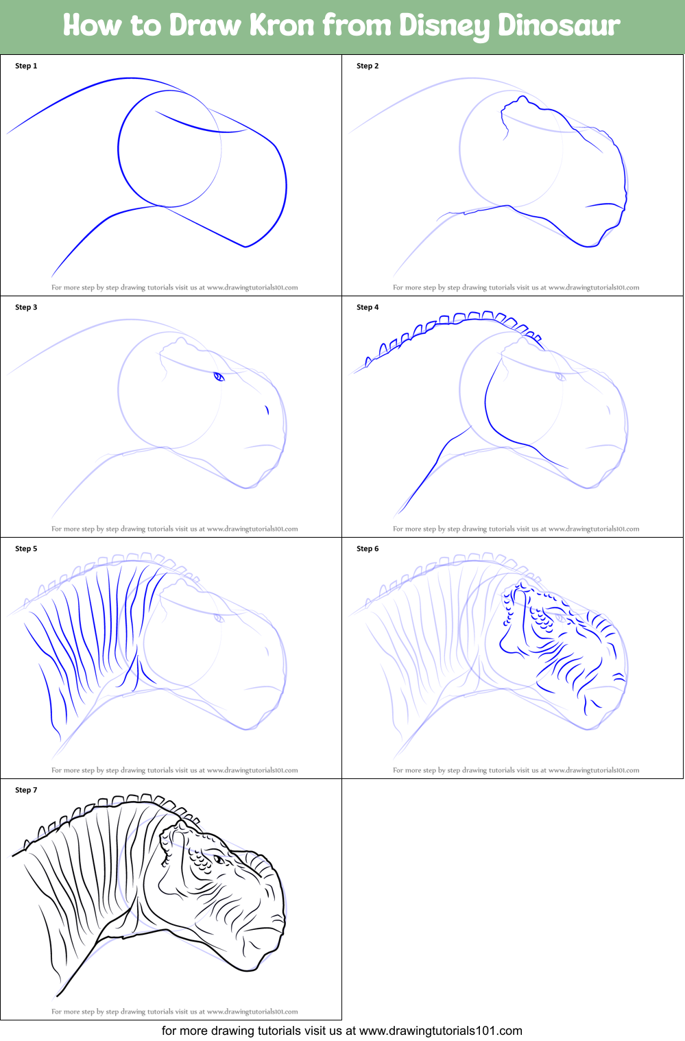 How to Draw Kron from Disney Dinosaur Printable Step by Step