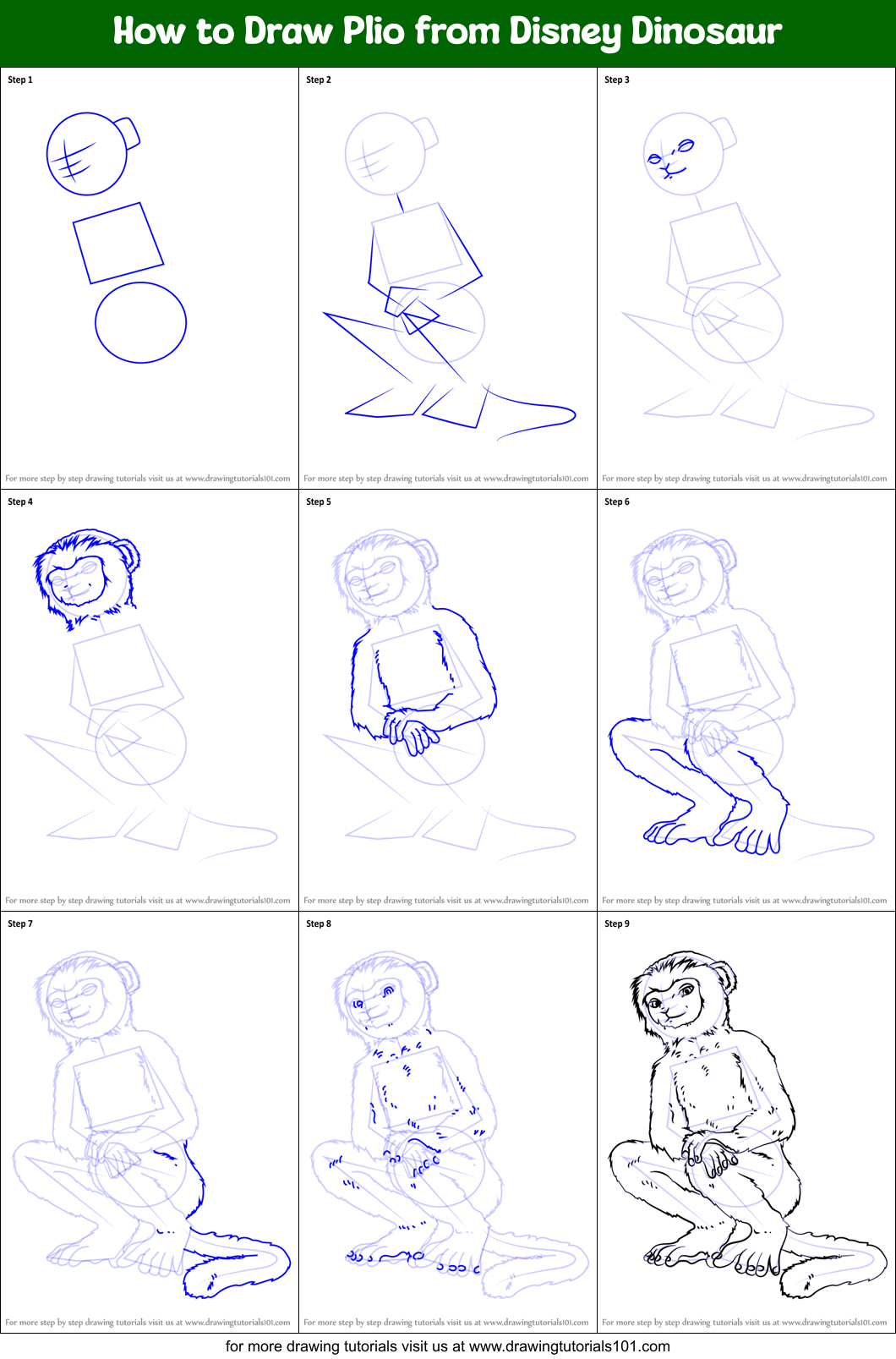 How to Draw Plio from Disney Dinosaur Printable Step by Step
