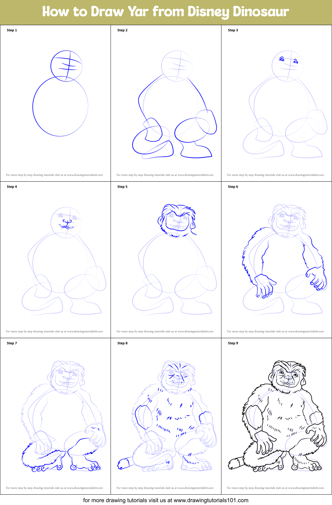 How to Draw Yar from Disney Dinosaur Printable Step by Step