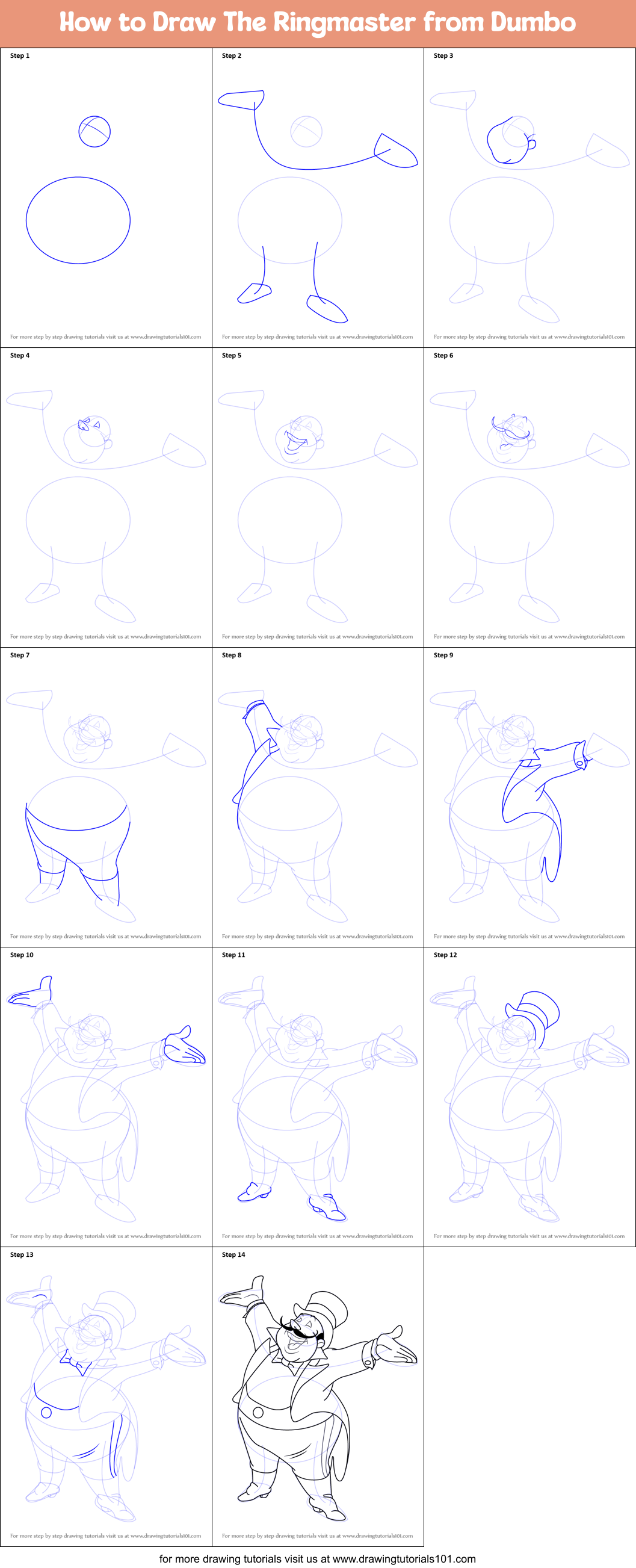 How to Draw The Ringmaster from Dumbo Printable Step by Step
