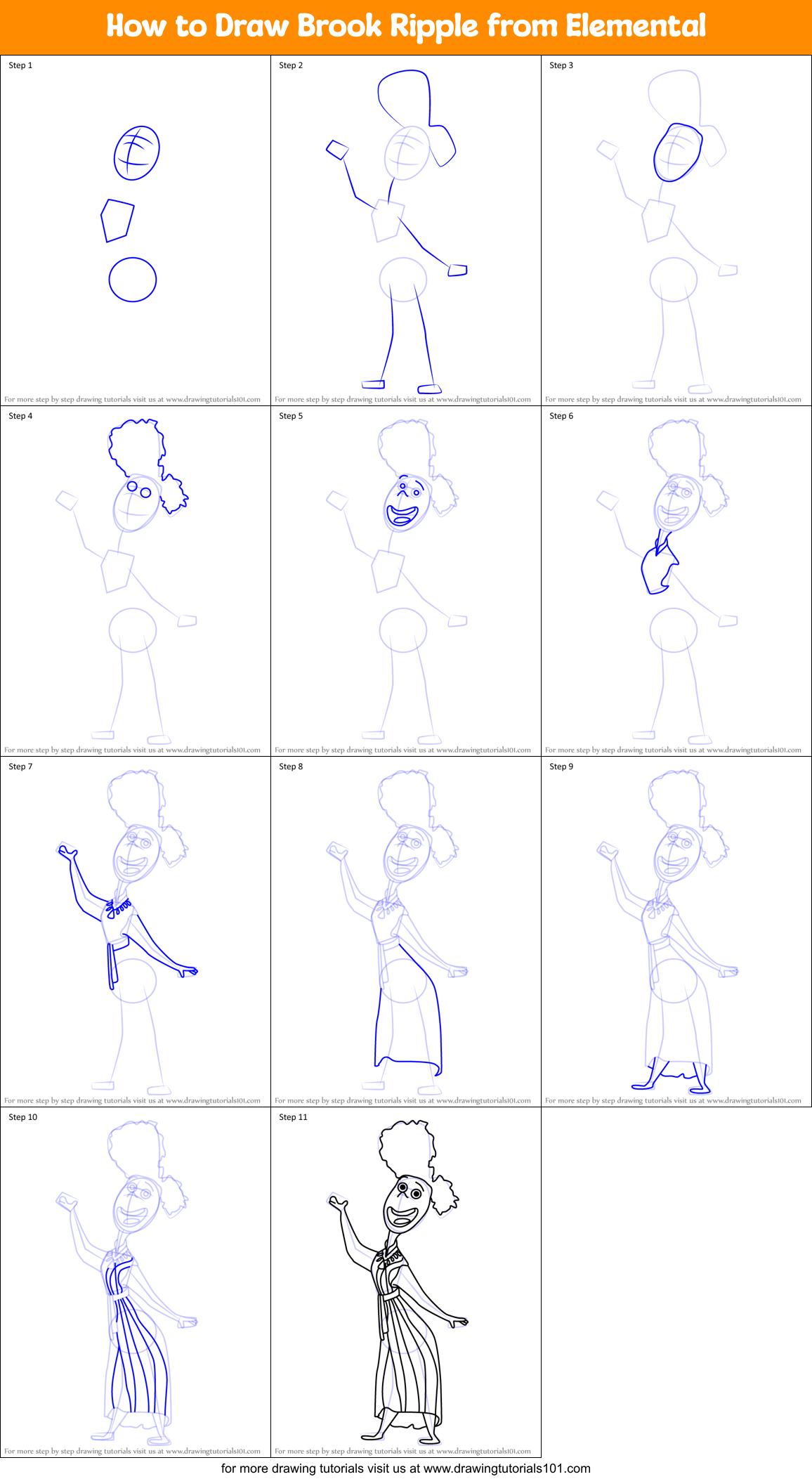 How to Draw Brook Ripple from Elemental Printable Step by Step