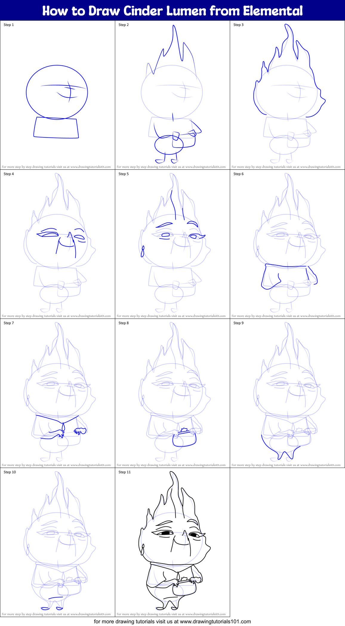 How to Draw Cinder Lumen from Elemental Printable Step by Step