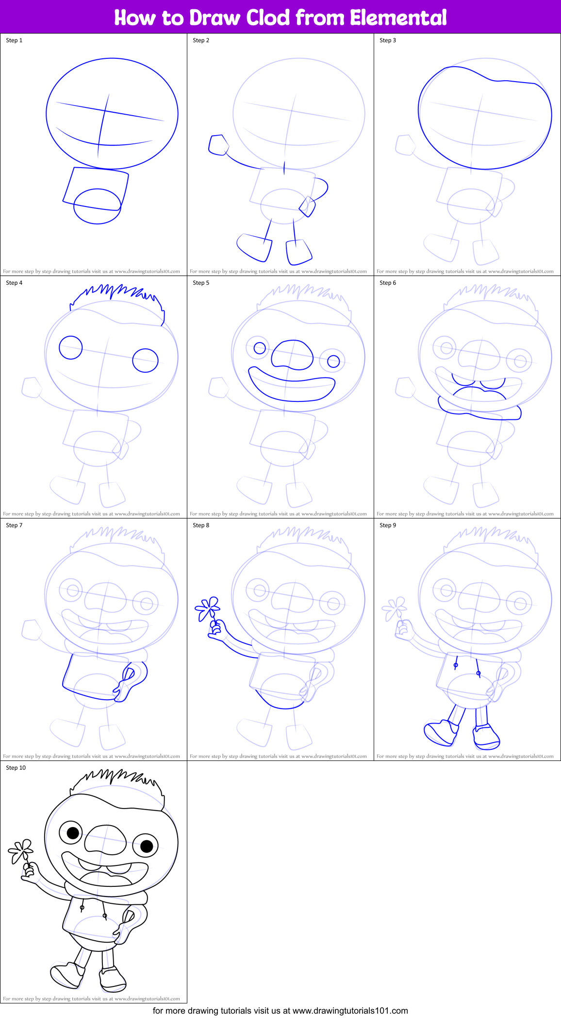 How to Draw Clod from Elemental Printable Step by Step