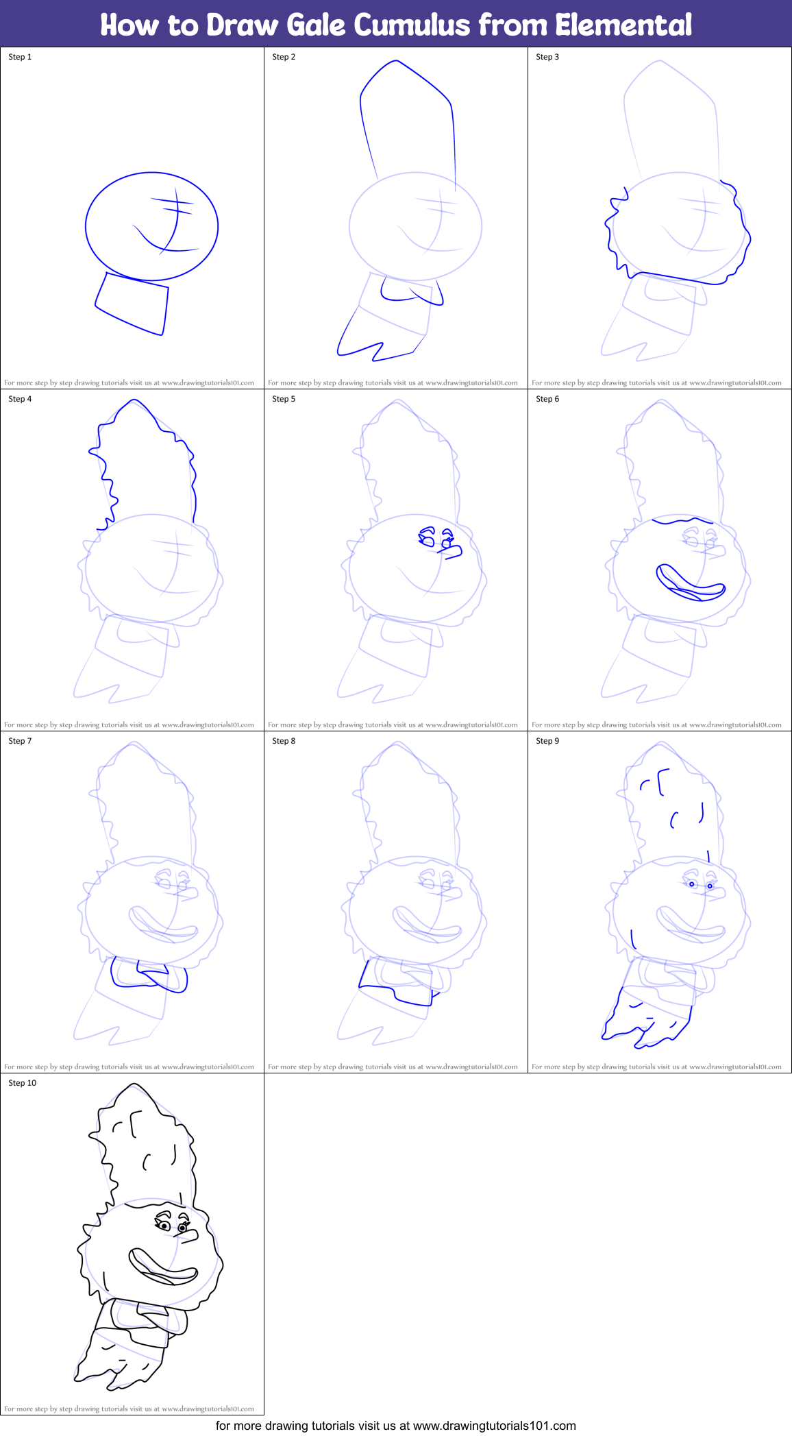 How to Draw Gale Cumulus from Elemental Printable Step by Step