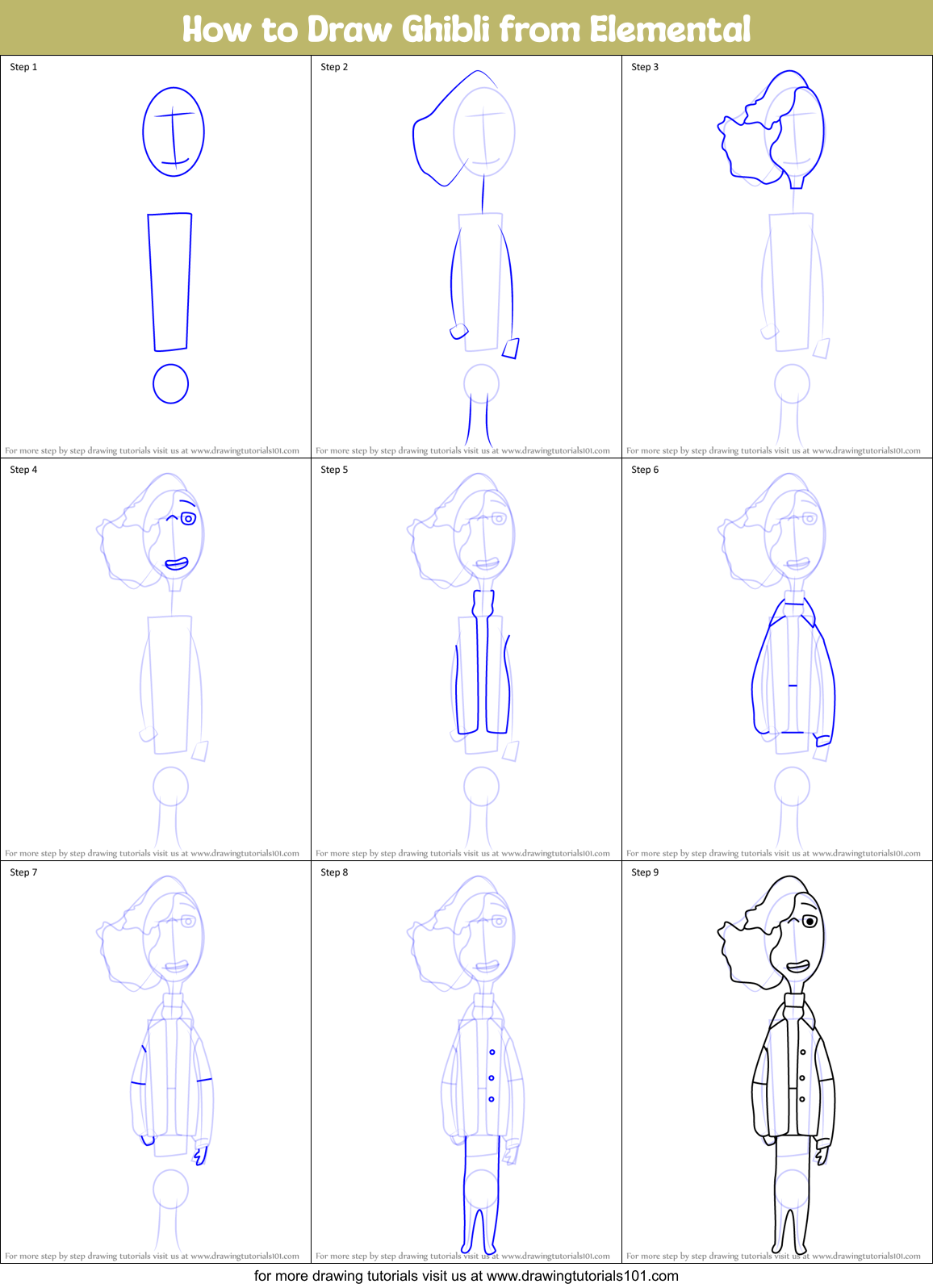 How to Draw Ghibli from Elemental Printable Step by Step