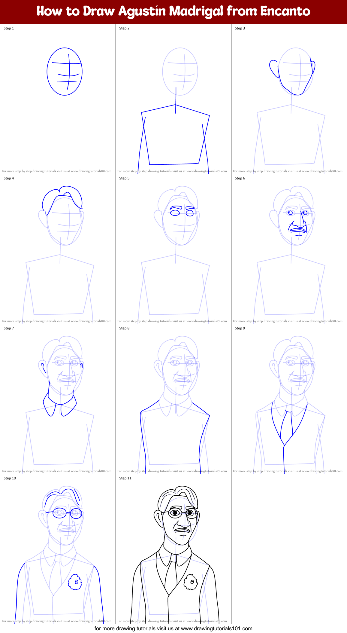 How to Draw Agustín Madrigal from Encanto Printable Step by Step