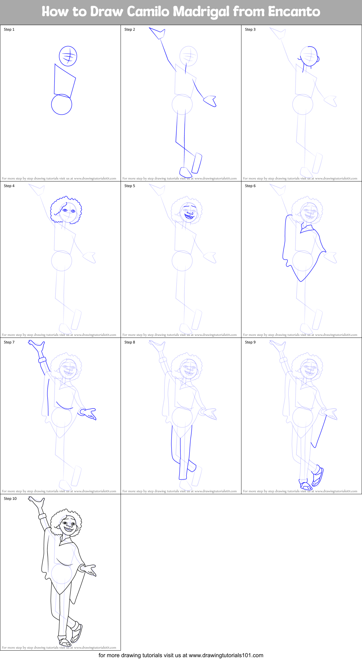 How to Draw Camilo Madrigal from Encanto Printable Step by Step