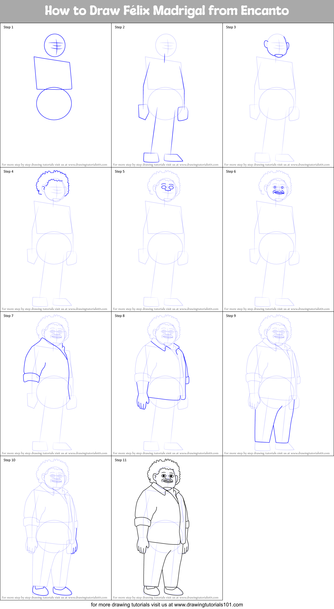 How to Draw Félix Madrigal from Encanto Printable Step by Step