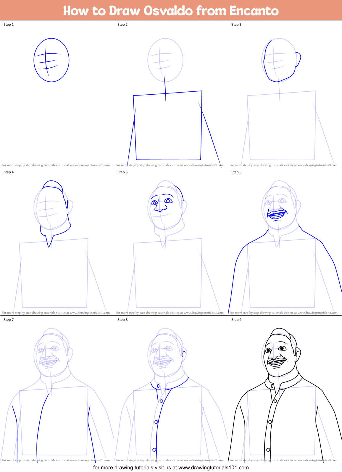 How to Draw Osvaldo from Encanto Printable Step by Step