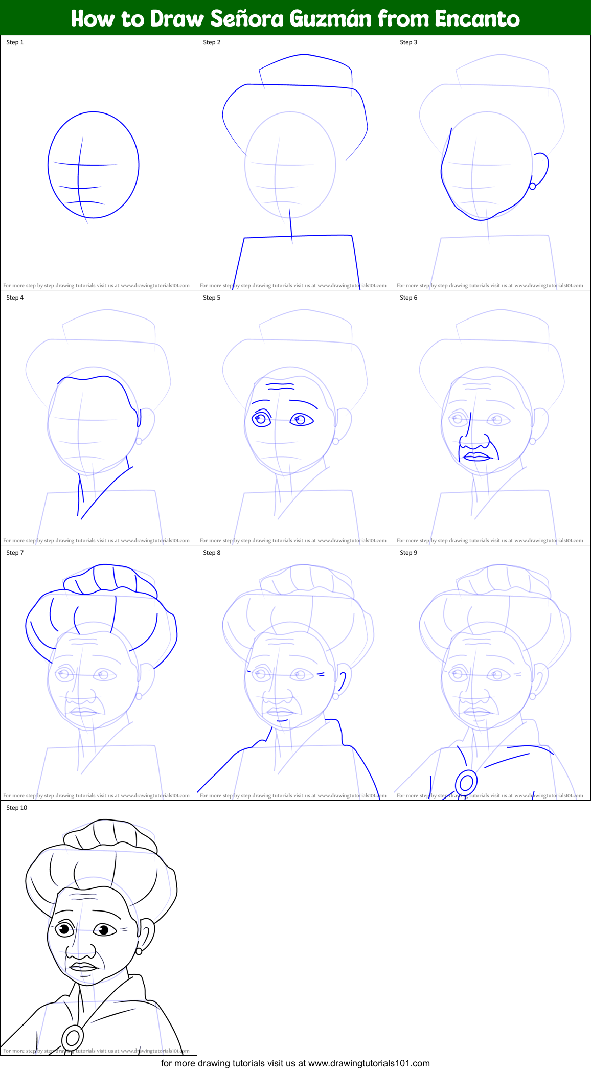 How to Draw Señora Guzmán from Encanto Printable Step by Step