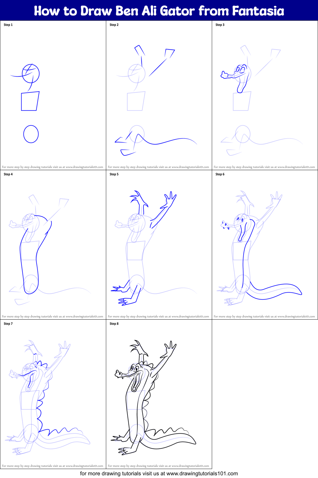 How to Draw Ben Ali Gator from Fantasia Printable Step by Step