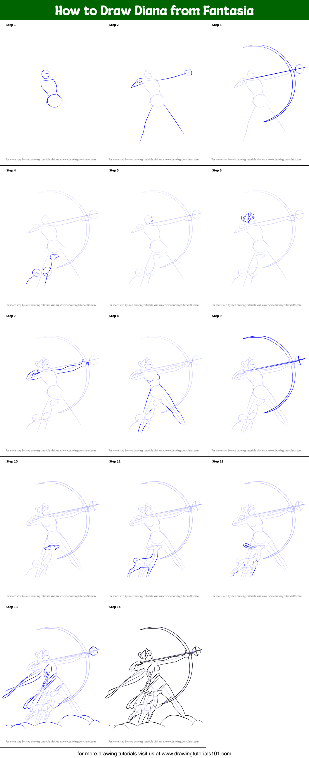 How to Draw Diana from Fantasia Printable Step by Step