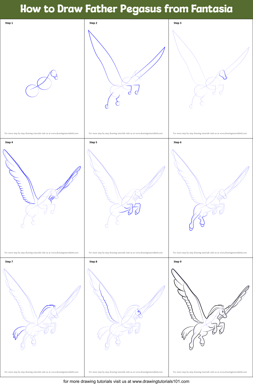 How to Draw Father Pegasus from Fantasia Printable Step by Step