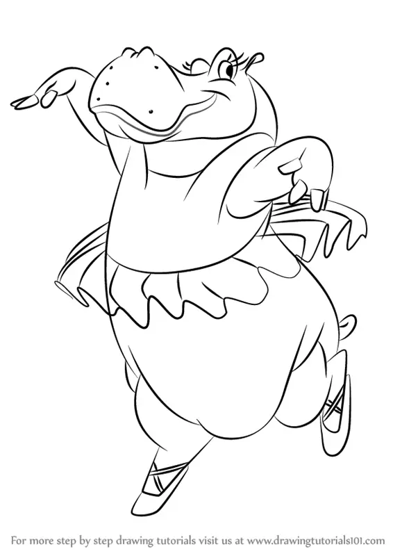 Learn How to Draw Hyacinth Hippo from Fantasia (Fantasia) Step by Step