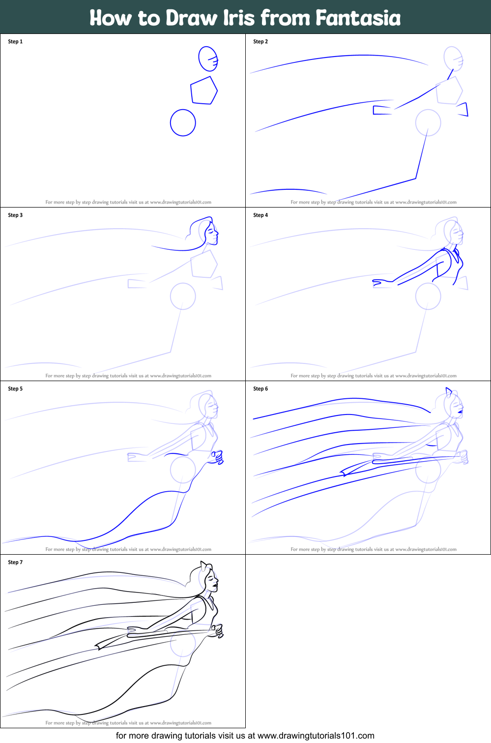 How to Draw Iris from Fantasia Printable Step by Step