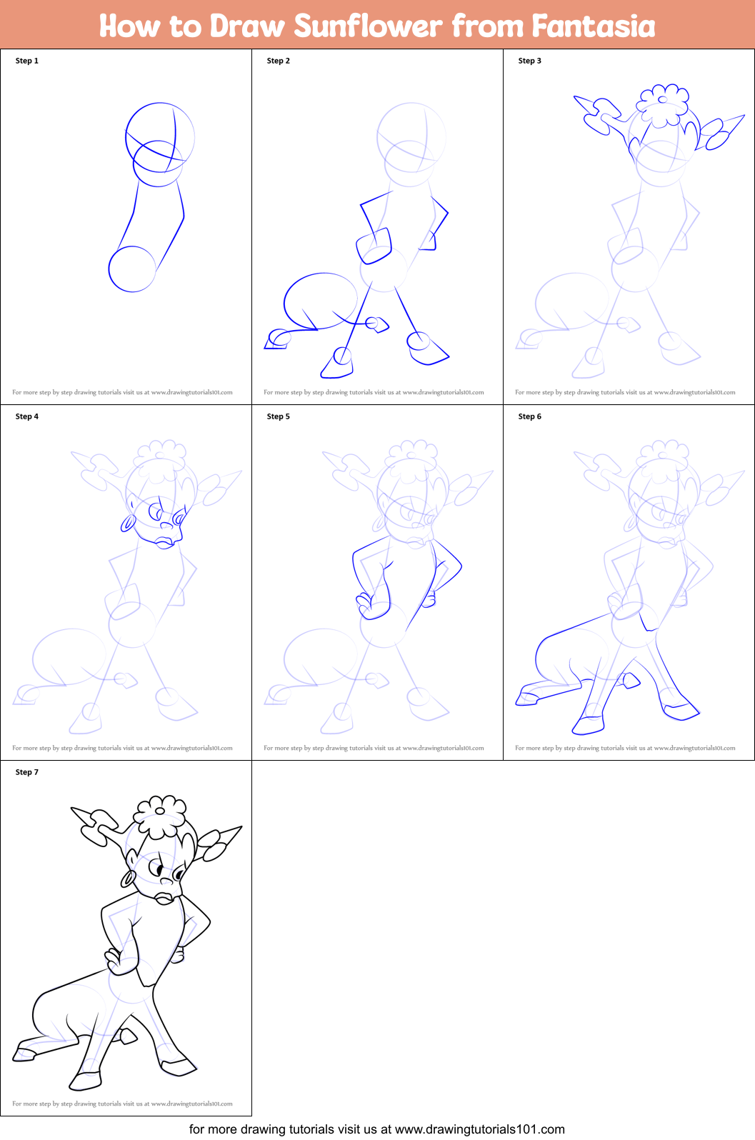 How to Draw Sunflower from Fantasia Printable Step by Step