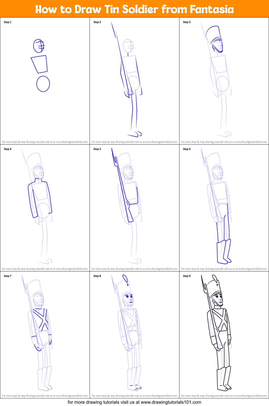 How to Draw Tin Soldier from Fantasia Printable Step by Step