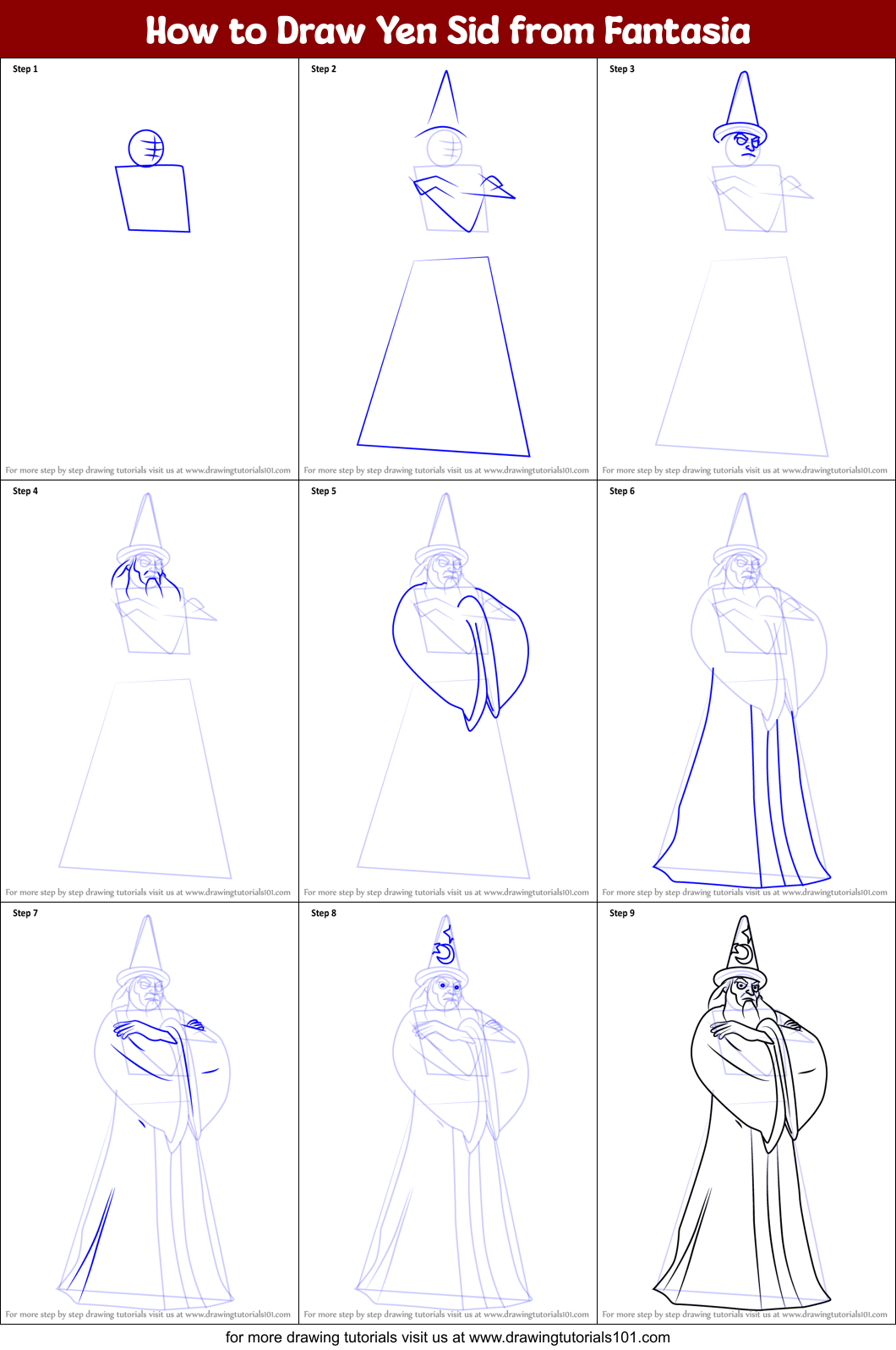 How to Draw Yen Sid from Fantasia Printable Step by Step