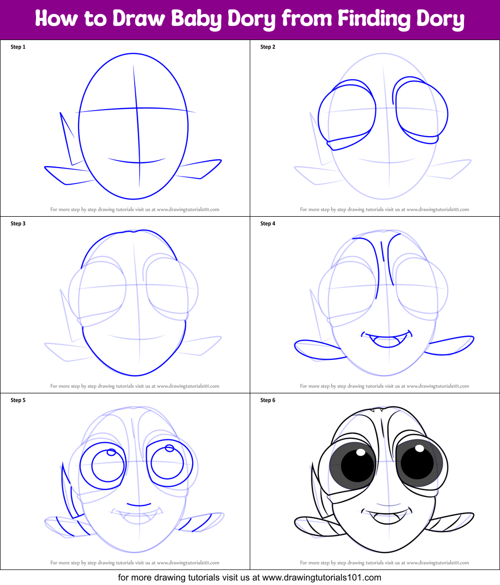 How to Draw Baby Dory from Finding Dory Printable Step by Step
