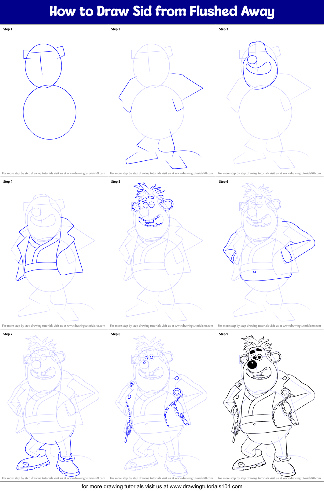 How to Draw Sid from Flushed Away Printable Step by Step