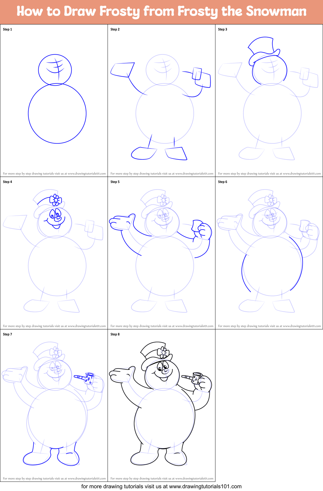 How To Draw Frosty From Frosty The Snowman Frosty The Snowman Step By Step