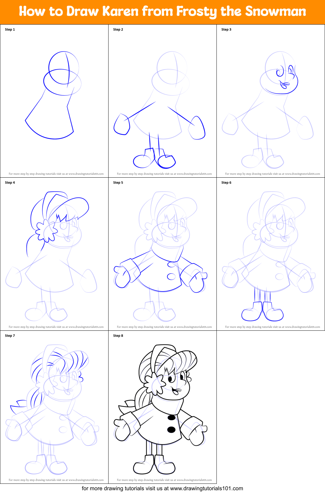 How to Draw Karen from Frosty the Snowman Printable Step by Step